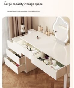 Cream White Bedroom Vanity Table, Makeup Table with 5 Swappable Drawers, Adjustable Size Dressing Desk for Girls' Bedroom - Multifunctional as Bedside Table, Study Desk & Learning Table,100*40*60cm（SZY100） - Image 4