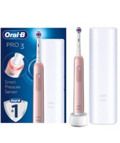 Oral-B Pro 3 Electric Toothbrush with Smart Pressure Sensor, 1 3D White Toothbrush Head and Travel Case, 3500 Pink
