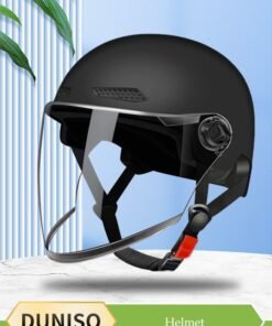 DUNISO Open Face Helmet, scooter helmet with detachable goggles and ear protection, adjustable head circumference, shock and fall resistant, suitable for both men and women,black