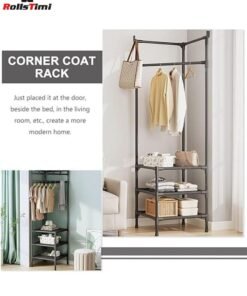 Alternative view of RollsTimi  Corner Coat Stand Metal Clothes Hanging Rail Rack Shoe Rack Hanger with 3 Shelf,Black