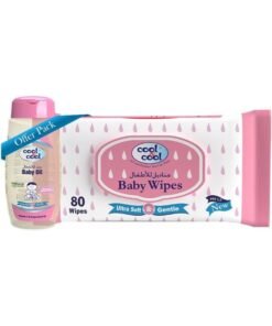 Cool & Cool Baby Wipes 80's + Baby Oil 100ML - Alcohol Free, Paraben Free, Vitamin E, Aloe Vera, Ultra Soft And Gentle for Sensitive, Delicate Skin + Vitamin E, Grape Seed Oil Combo Pack