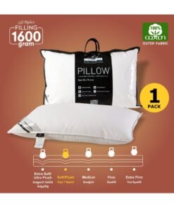 Donetella Single Hotel Cotton Pillow Shell Double Edge Stitched Premium Gel Fiber 1600 gms Filling 50x75 Soft Loft,White
