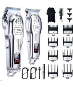KIKIDO Hair Clippers Professional Cordless for Men, Barber Clippers for Hair Cutting Kit, Wireless LCD Display Hair Trimmers Set, Rechargeable Haircut Machine for Family (Sliver)