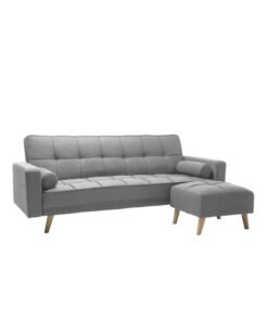 Ripple FURNITURE Light Luxury Fabric Sofabed Sectional Furniture Modern European Small Family Living Room Sofas Set 3 Seater Grey With Square Ottoman 205X105X40Cm