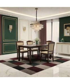 KUSTOMDECO Modern 4-Seater Wooden Dining Table Set | Elegant Dark Walnut Finish with Beige Cushioned Chairs | Compact Family Dining Set for Home, Apartment & Villa | KustomDeco UAE