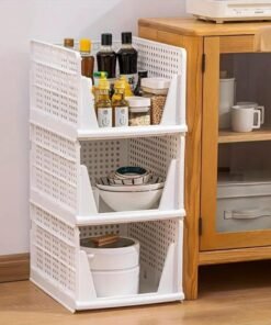 JD FRESH 3 Pieces Stackable Wardrobe Organizer for Storage/Foldable Cupboard Organizer for Clothes/Polypropylene Multipurpose Space Organiser Rack/Adjustable Sliding Drawer (White)