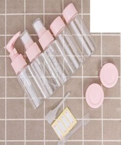 RIVUGJA 7-Pcs Travel Bottles Kit Portable Refillable Toiletry Containers Set, Leak Proof Cosmetic Containers for Lotion, Body Wash (Pink)