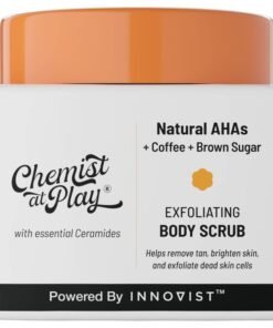 Chemist at Play Exfoliating Body Scrub For Removing Tan & Dead Skin Cells | Rough & Bumpy Skin, Tanned & Pigmented Skin | For Smooth, Soft & Bright Skin | Natural AHAs | Coffee | For Men & Women | 75