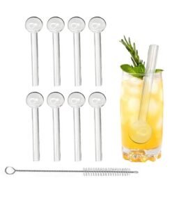 D&L 8 Pcs Glass Straws Shatter Resistant 4 Inch Short Reusable Glass Straw With Cleaning Brush Dishwasher Safe Drinking Straws Perfect For Smoothies Coffee Juice Clear