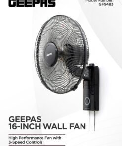 GEEPAS 16" Wall Fan| High Performance Fan with 3-Speed Controls, 5 Leaf Blades and 2 Pull String Cords| Adjustable Tilt Angle and Efficient Cooling| High Performance Motor for High Speed Wind| 2 Years Warranty 60 W GF9483N Black