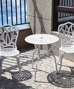 C/G 3 Piece Bistro Set,Outdoor Patio Set,Anti-Rust Cast Aluminum Bistro Table Set for Park Yard Front Porch Furniture(New White)…