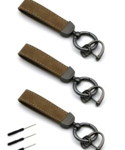 Teuuea 3 Pieces Universal PU Leather Keychain with Key Rings and Anti-Lost D-Ring, Durable Zinc Alloy Metal 360° Rotatable Compatibility Car Keys Holder Organizer, for Men Women with 3 Screwdrivers