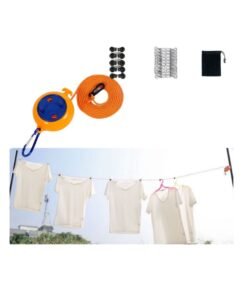 NOVOLAN Travel Clothesline, Outdoor Travel Portable Windproof Non-Slip Clothesline Business Trip Hotel Indoor Retractable Punch-Free Invisible Clothesline, with 20 Clips & Buckles, 10 Meters (orange)