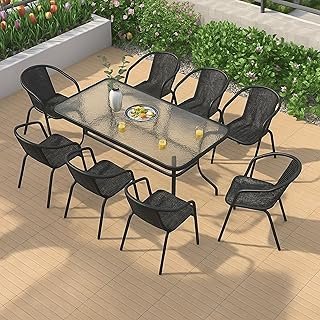 DEEP SLEEP Garden Dining Set 9 Piece (8 Chair and 1 Table) Outdoor Furniture Patio Dining Table and Chair Balcony Dinner Table Dinner Chair Poly Rattan Anthracite (Black)