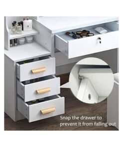 TRADE BAY Vanity Desk Chair Set with Mirror: Makeup Table with Stool Dressing Table with Storage Drawer Shelves Vanity Table with Lots Storage for Bedroom (White) - Image 3