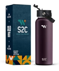 S2C Stainless Steel Water Bottle 1L,32oz Double Wall Vacuum Insulated Water Bottle, BPA Free Water Bottle for Kids School with Spout Lid - Thermos Water Flask for Hot Water, Water Bottles