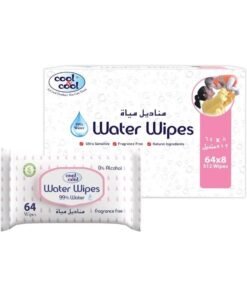 Cool & Cool Aqua Wipes 64's (Pack of 8) - 99% AQUA, 0% Alcohol, Ultra Sensitive, Fragrance-Free, Natural Ingredients 512 Wipes