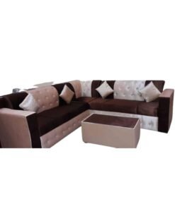 Maharat Al Bahar L Shape Mab Sofa Set 5 Seaters With Table & Pillow Brown/ Beige 250x80x80