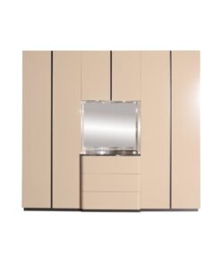 DANUBE HOME Hanson 6 Door Wardrobe With 3 Drawers,Led And Mirror Sturdy Closet Clothes Storage Cupboard Modern Design Space Saving Swing Door Cabinet For Bedroom L240xW69xH220cm - Dark Grey/Khaki