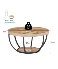 LITTLE TREE Round Coffee Table with 2-Tier Storage Shelves, Modern Wood Center Table for Living Room,Metal Accent Tea Table for Home Office – Easy Assembly