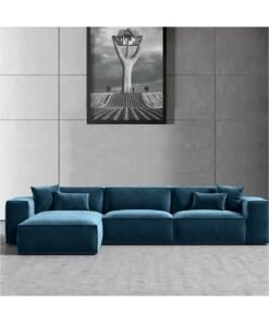 Karnak Carol Corner l L-Shaped Luxury Sofa For Living Room Solid Wood Corner Modern Design Couch, Velvet Upholstered Color  (Right, Torqouise)