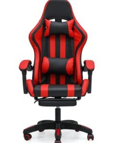 Multi Home Furniture Black & Red Gaming Chair | Ergonomic Chair High-Back Recliner Chair with Adjustable Footrest & Armrest | Racing-Style Office Chair with Lumbar & Headrest Support for Gaming Setup