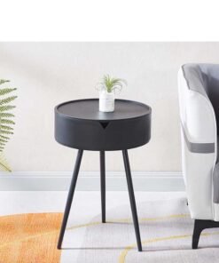 Circular side table with storage space, small sofa in living room or outdoor terrace, coffee table by side, mini bedside table in bedroom with small space [black].