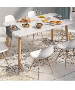 Modern Casual Square Dining Table, Dining Room Kitchen Table, White Solid Wood Dining Table, Multi-Functional Solid Wood Desk, Coffee Table, Office Desk, Applicable for Kitchen Dining Room & Living Room(A  Table)