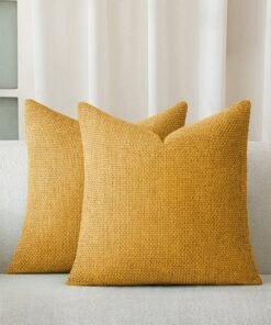 a moment Mustard Yellow Chenille  Cushion Cover Throw Pillow Covers 50x50 CM Pack of 2 Modern Decorative Pillowcase Farmhouse Cross Pillows