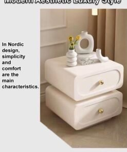 fashionhome Multipurpose Use Modern Aesthetic Design Nightstand Durable Solid Wood Bedside Table Bedroom Chest of Drawers Round Edge Side Table Storage Cabinet 50x40x50 - Image 4