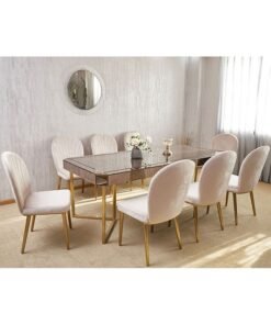 DANUBE HOME Gabby 8 Seater Rectangular Dining Table Sturdy Kitchen Dining Table Without Dining Chairs 8 Seater Modern Design Table Furniture For Home Dining Room Gold/Antique Mirror