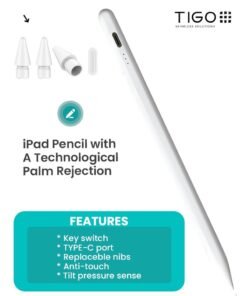 T I G O iPad Pencil / Stylus Pen for iPad (2025-2018) with Palm Rejection & Magnetic absorption, Active Pencil for iPad A16/10/9/8/7/6, iPad Pro 11/12.9/13, Air 13/10.9/10.5, Mini, with fast charging