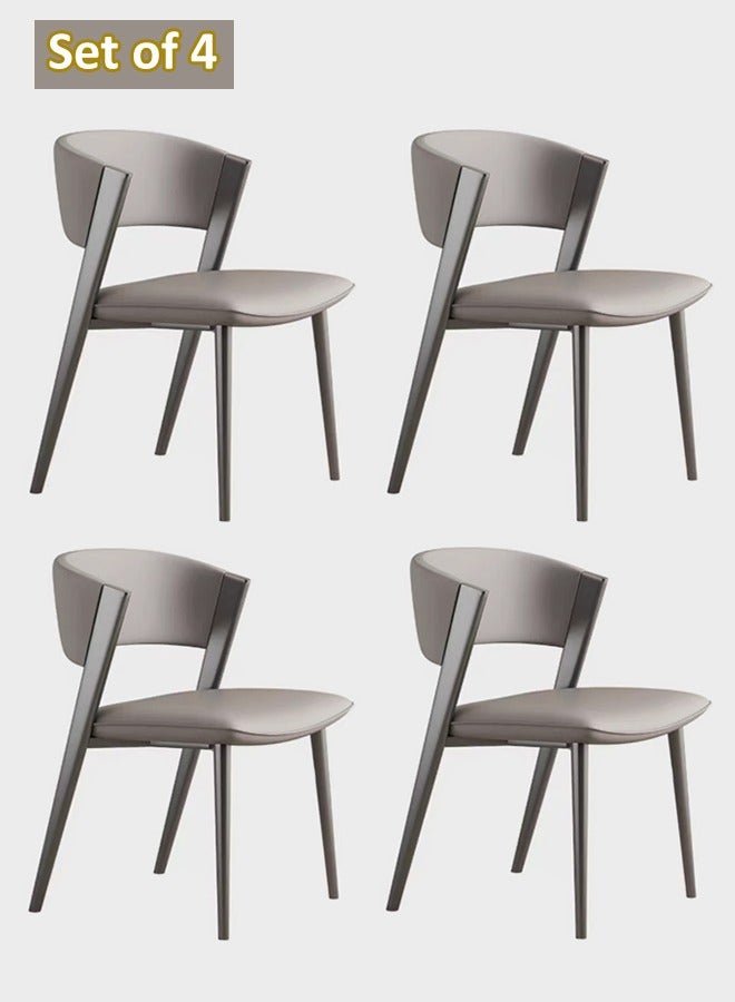 fashionhome Set of 4 Multipurpose Use Italian Light Luxury Dining Chairs Minimalist Design Curved Upholstered Leather Backrest Accent Chairs Comfortable Restaurant Chairs Durable Carbon Steel Legs Living Room Chairs 44x50x80 cm