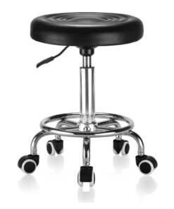 Joyelink Leather Round Rolling Stool,360° Smooth Swivel, Height Adjustable, Minimalist Style Upholstered Stool with Footrest Pulley, Single Chair Stool for Leisure and Home Use, Beauty Salons, Laboratories