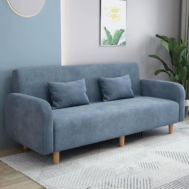 Comfynest Seats 3 Modern Small Solid Wood Frame Foam-Filled Sofa with Square Arm Flannel Upholstery, Space-Saving, Cushion Back (150 x 65 x 75 cm) (Blue)