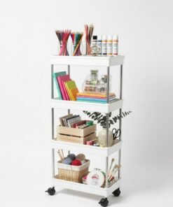 R and J Four-Layer Multipurpose Storage Rack, 4-Tier Storage Shelf with Four Wheels – Slim Design, Easy to Move, Ideal for Narrow Spaces