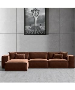 Karnak Carol Corner l L-Shaped Luxury Sofa For Living Room Solid Wood Corner Modern Design Couch, Velvet Upholstered Color (Right, Dark Brown)