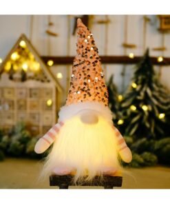 AUTOYSUR 1pc Light Up Christmas Gnomes, Silver, Pink & Red Christmas Gnomes - Plush Lighted Tomte Ornaments Figurines Dolls, Christmas Decorations - Swedish, Scandinavian Nordic Christmas Decor (Pink)