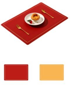 NOVOLAN Placemats for Dining Table 6pcs Luxury Table Mat Two-Color Double-Sided Waterproof & Stain-Resistant PVC Leather Table Mat Non-Slip Bowl Mat Insulation Mat, Soft & Flexible 43x30cm (Red)