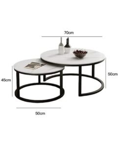 JOGAMS Nesting Coffee Table Round Center Table Set of 2 Modern Sofa Side Table Service Table with Metal Legs for Living Room Balcony and Corner