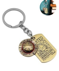 Organizer One Piece Keychain, Premium Gold Finish Luffy Collectible, One Piece Merch with Straw Hat & Wanted Tag