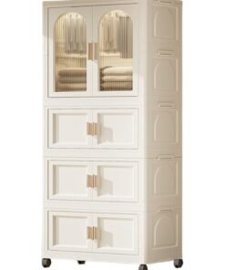 DubaiGallery Foldable Storage Box with Wheels for Home Bedroom, Outdoor Camping Storage Container, Available in Single or Double Layer White