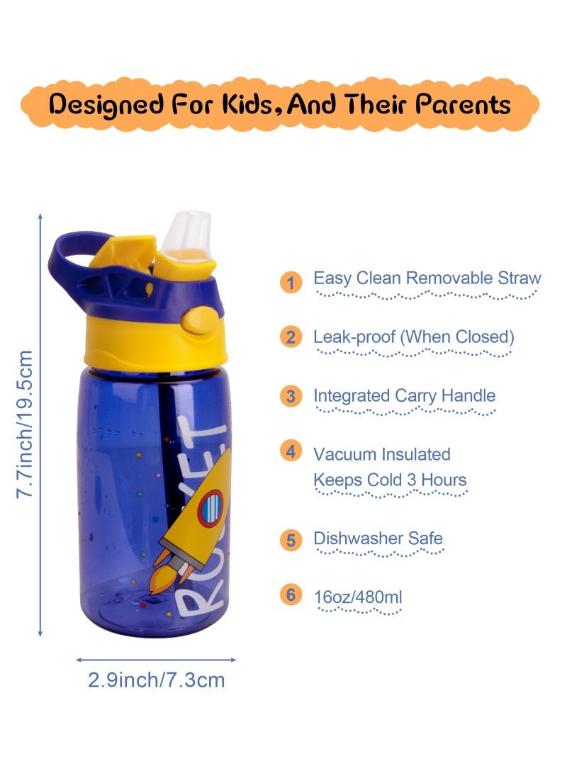 URbazaar 480ml Kids Water Bottle with Straw Leakproof, BPA Free, Suitable for Boys and Girls