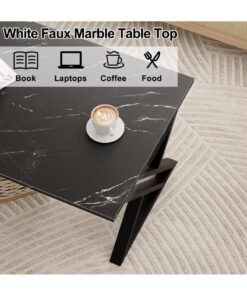 XiuWoo Coffee Table Living Room Table Black Center Table, Simple Modern Faux Marble Rectangular Tea Table with Sturdy Black-Finish Metal Frame, for Bedroom Home Office 120*60*46cm - Image 4