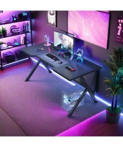 OHAHO 120CM Gaming Table,Gaming Desk, Computer Desk Home Office Desk Extra Large Modern Ergonomic Black PC Table Gamer Workstation (Black, 120x60x75cm) - Image 4