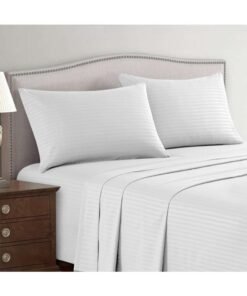 Hotel Linen Klub 3-Piece King Bed Sheet Set – 100% Cotton Sateen Stripe Patterned – Size: 260x280cm + 2 Pillowcases 50x75 cm – Ultra-Soft, Luxury Hotel Collection Cotton White 260x280cm