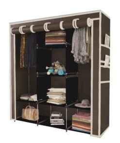Maison & Cuisine Collapsible Wardrobe Portable Foldable Closet for Clothes Almira, 2 Hanging Space, 8 Shelves Non-Woven Fabric 90 GSM (Brown) 88230