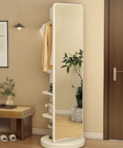 MONOGUE Rotating Solid Wood Dressing Mirror Cabinet with Storage Full Length Rotatable Mirror