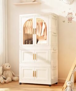 Portable Kids Closet Children's Wardrobe, Foldable Clothes Cabinet,Collapsible Plastic Srotage Organizers Closet with Wheels, Hanging Rod and Door