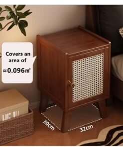 Kutis 2pcs Bamboo Bedside Table Nightstand Bedside Cabinet Side Table Sofa Table with 1 Door Storage Unit For Bedroom Living Room  30 X 32 X 51 cm - Image 3